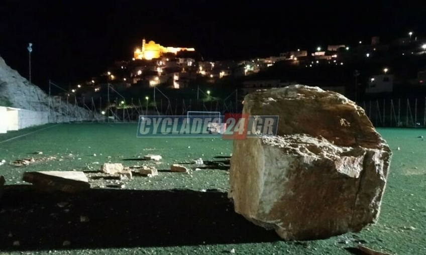 Παραλίγο τραγωδία στη Σύρο: Βράχος έπεσε σε γήπεδο την ώρα της προπόνησης