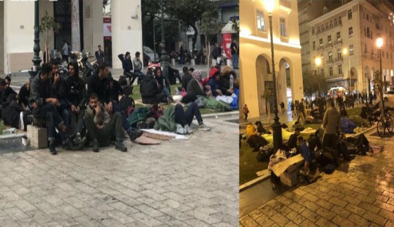 Η Αριστοτέλους έγινε καταυλισμός -Μετανάστες κοιμούνται πάνω στην πλατεία [εικόνες &amp; βίντεο]