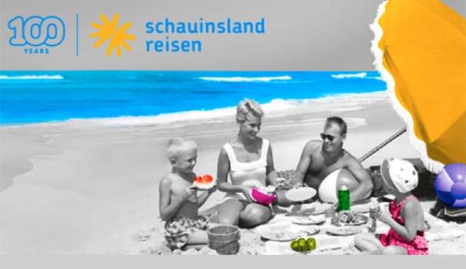 Αφίσα του Schauinsland-Reisen για τα 100 του χρόνια. Ο τουρ οπερέιτορ ιδρύθηκε την 1η Οκτωβρίου 1918